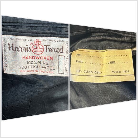 Vintage Harris Tweed 40S Black Handwoven Scottish Wool Unstructured Sport Coat - Picture 13 of 13